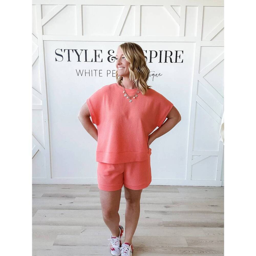 NEW STYLIVE jenny textured lounge shorts in summer peach